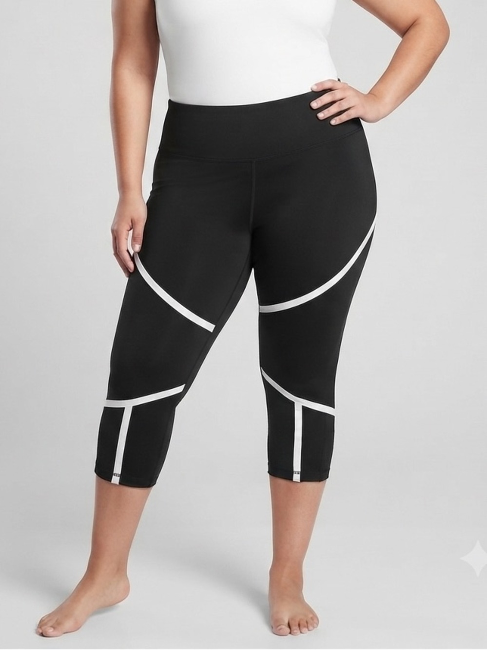 NOLA Black Capri 20” Leggings with White Accent Trim Size 3X
